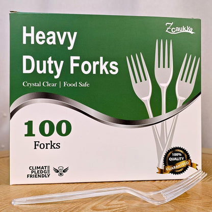 Zcaukya 100 Count Disposable Plastic Forks Set, Clear Plastic Forks Bulk